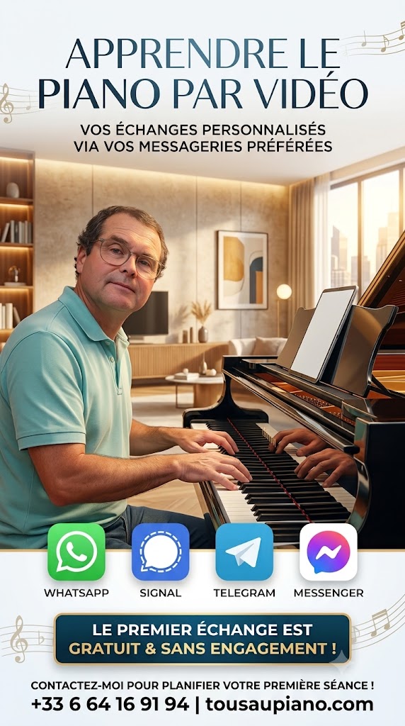 Cours particuliers de piano par échanges de vidéos avec les messageries whatsapp, telegram, messenger, signal